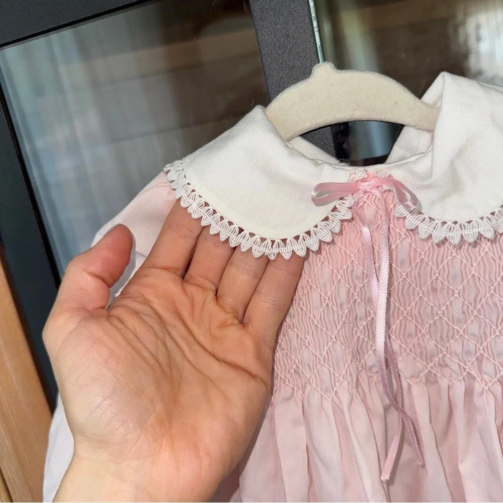 Vintage smocked dress embroidered heirloom Polly Flinders baby girl long sleeve